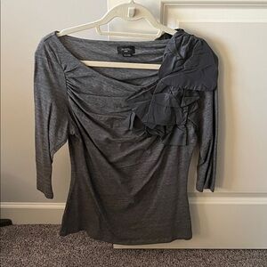 Anthropologie Gray Blouse with Ruffle Detail